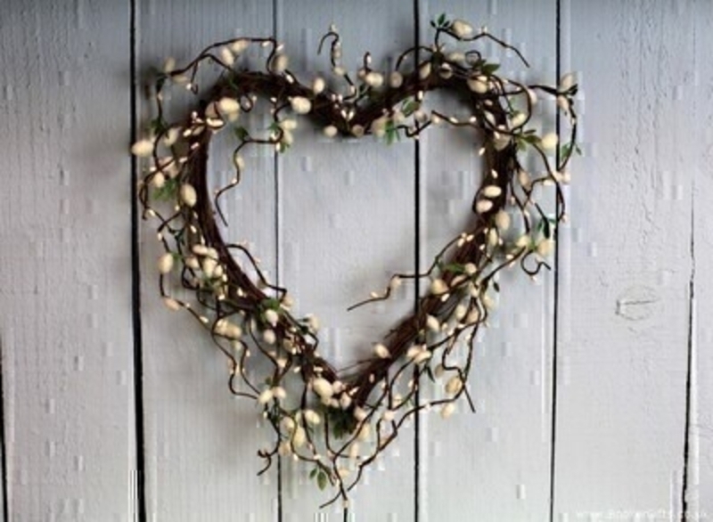 Artifical Cream and Green Pussywillow and Twig Heart by Bloomsbury. This unusual design comes pre arranged in a heart shape and would look lovely displayed in your home. For realistic fake and silk flowers Bloomsbury is second to none.